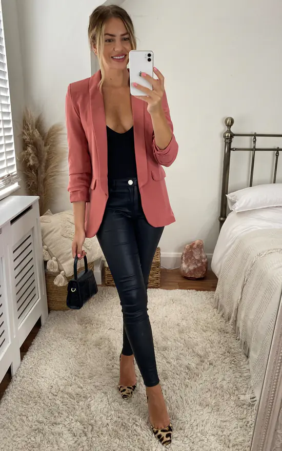 Rouched Sleeve Blazer In Pink - Image 3
