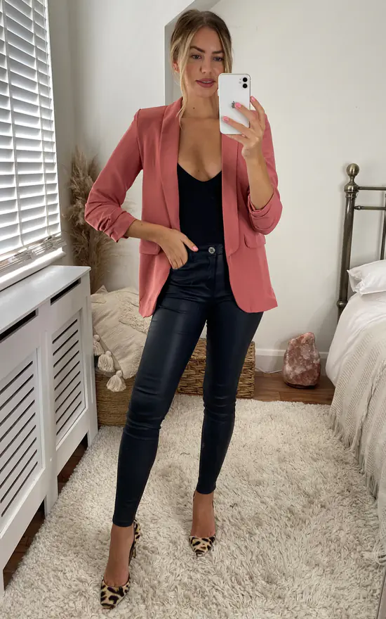 Rouched Sleeve Blazer In Pink - Image 2