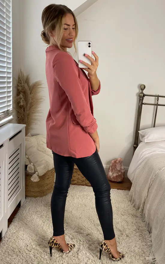 Rouched Sleeve Blazer In Pink - Image 4
