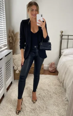 Rouched Sleeve Blazer In Black