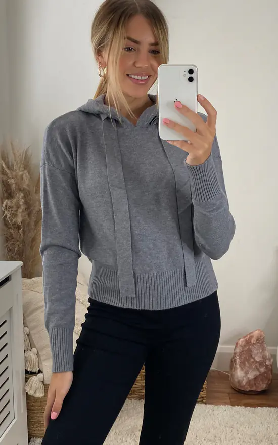 Noisy May Long Sleeve Knitted Hoodie In Grey - Image 3