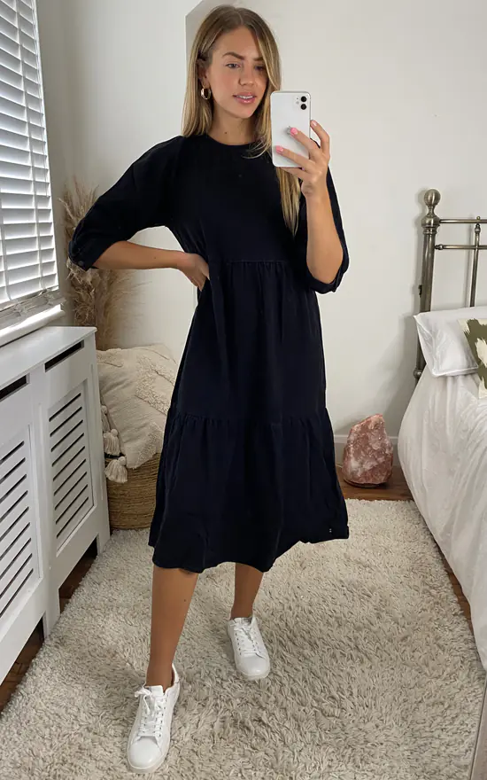 Noisy May Tiered Denim Midi Dress In Black - Image 2