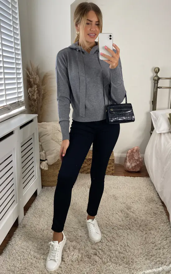 Noisy May Long Sleeve Knitted Hoodie In Grey - Image 2