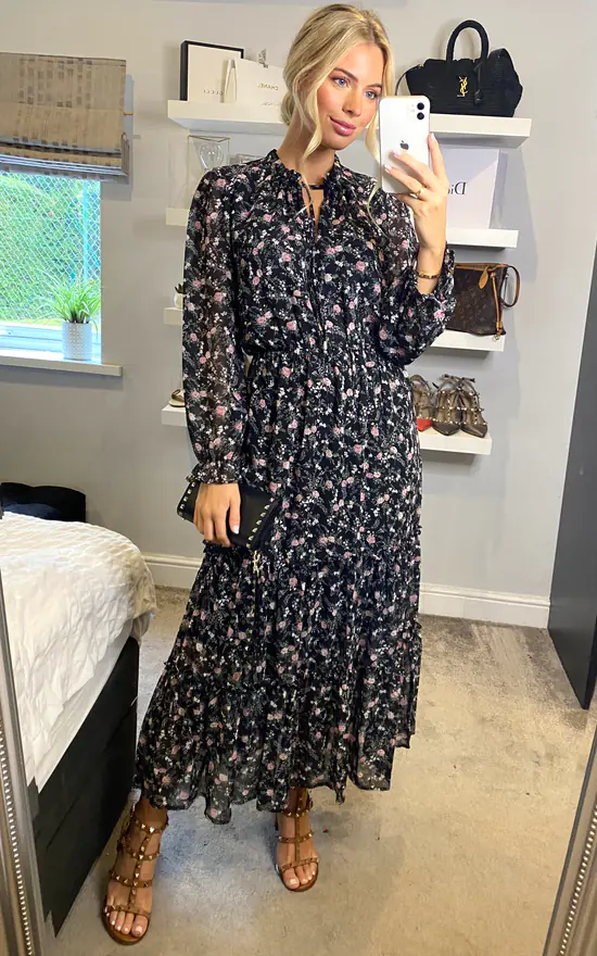 Multi Black Floral Midi Dress