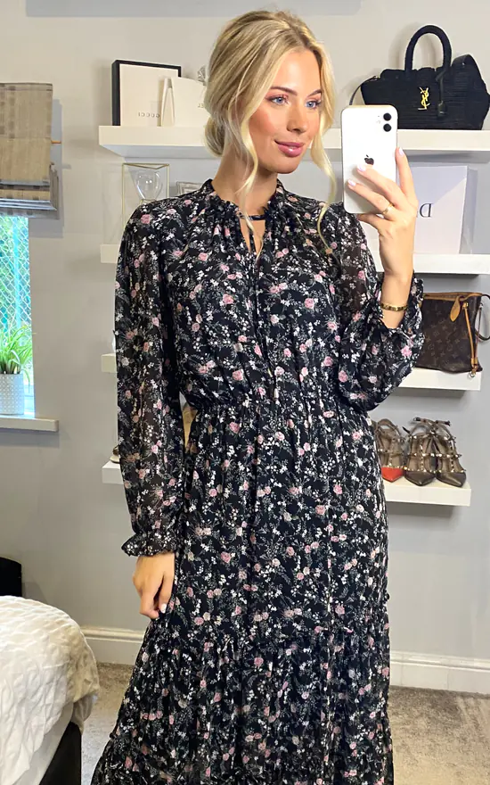 Multi Black Floral Midi Dress - Image 3