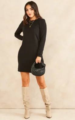 Vila Long Sleeved Sweatshirt Dress In Black