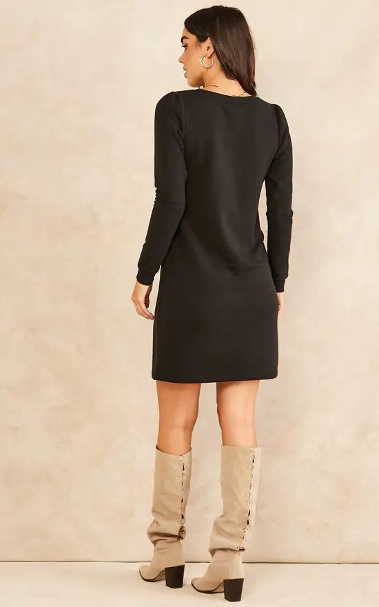 Vila Long Sleeved Sweatshirt Dress In Black - Image 4