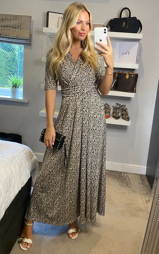 Jolie Moi Animal Print Jersey Maxi Dress, Neutral Animal - Image 3