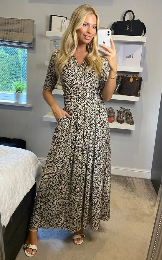 Jolie Moi Animal Print Jersey Maxi Dress, Neutral Animal