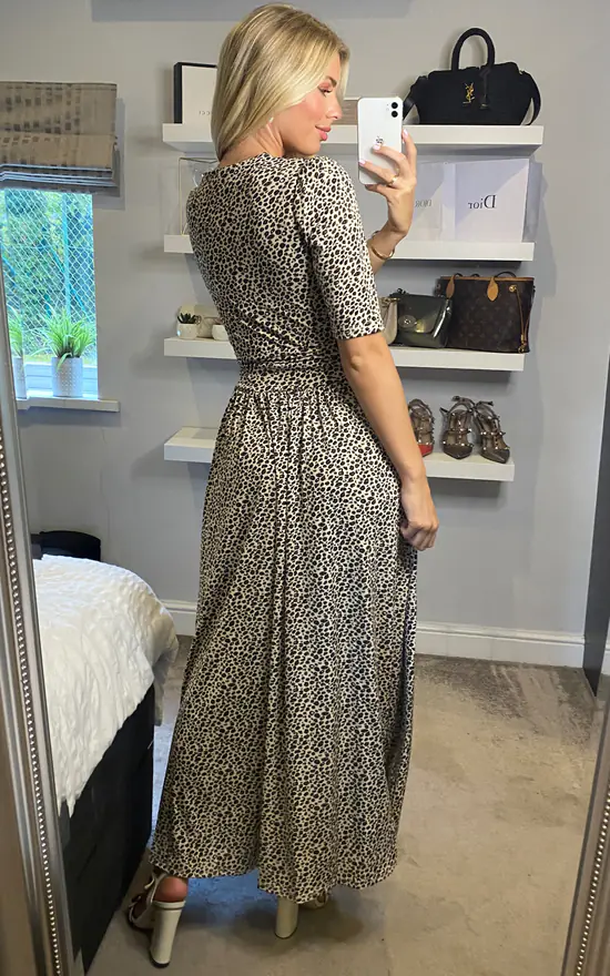 Jolie Moi Animal Print Jersey Maxi Dress, Neutral Animal - Image 4