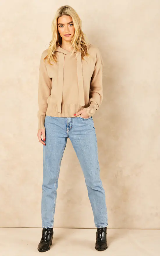 Noisy May Long Sleeve Knitted Hoodie In Beige - Image 3