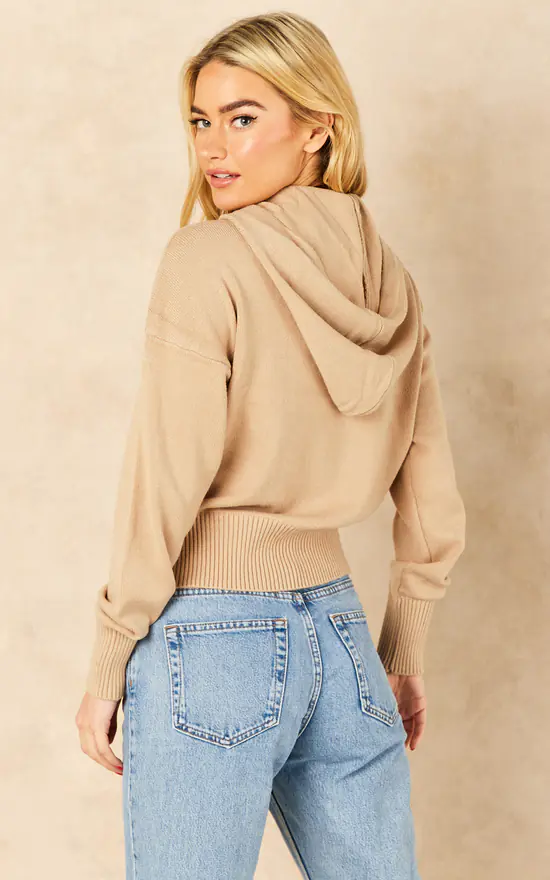 Noisy May Long Sleeve Knitted Hoodie In Beige - Image 2