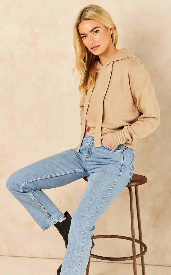 Noisy May Long Sleeve Knitted Hoodie In Beige - Image 4