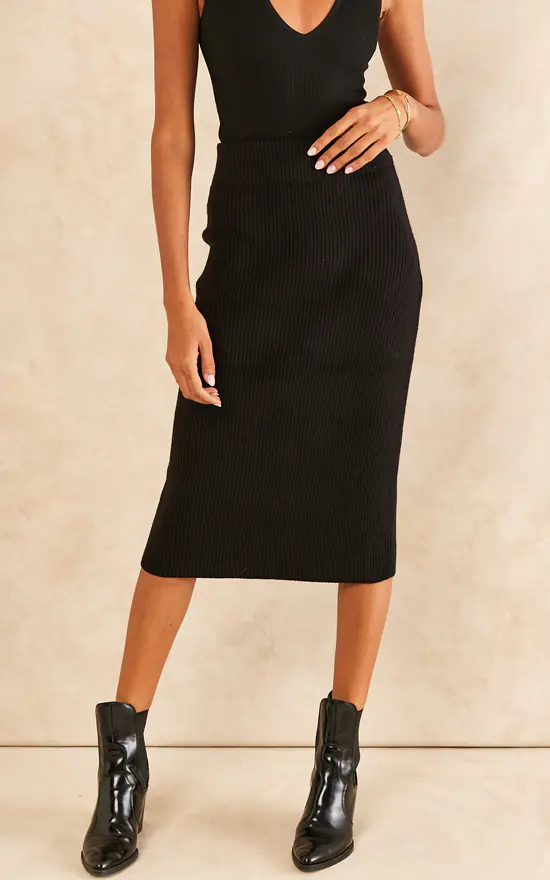 Vila Knitted Midi Pencil Skirt In Black - Image 3