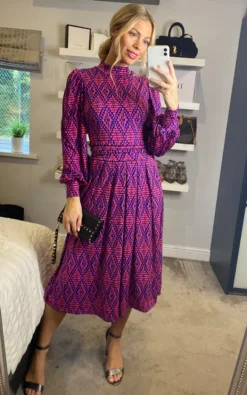 Jolie Moi Kathryn Long Sleeve Midi Dress, Geo Multi