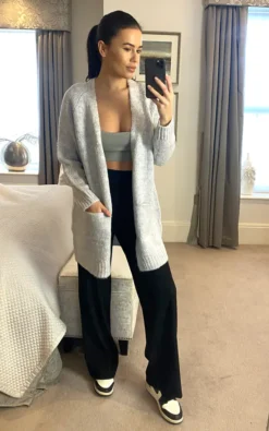 Knitted Cardigan With Pockets In Light Grey