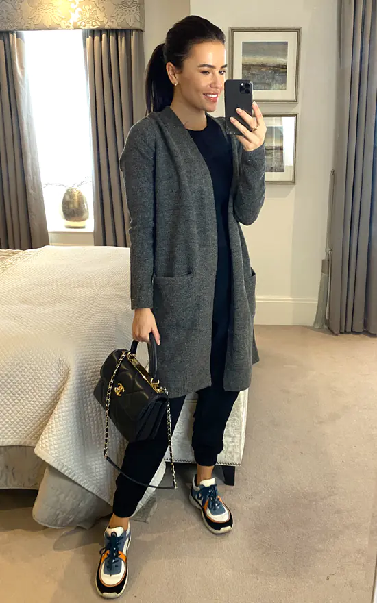 Pieces Long Sleeve Knitted Longline Cardigan In Dark Grey - Image 2