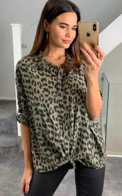 Harriet Large Leopard Print Shirt In Khaki