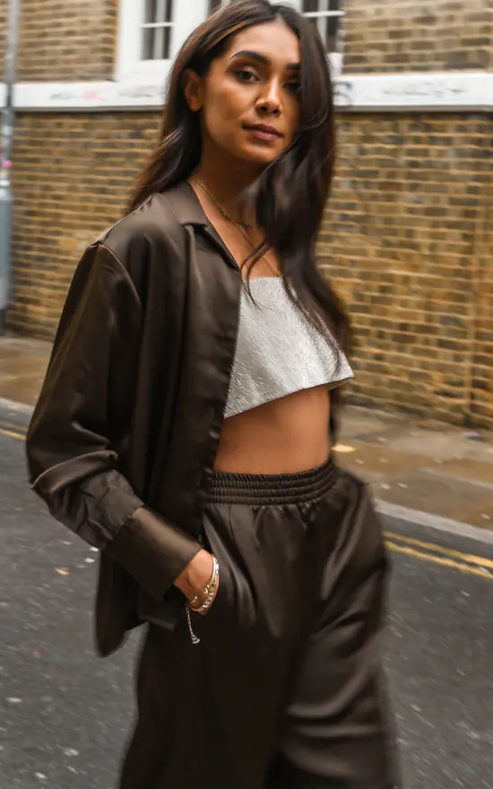 JJXX Satin Shirt In Dark Brown