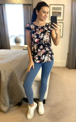 ONLY Black Floral Round Neck Short Sleeve Top