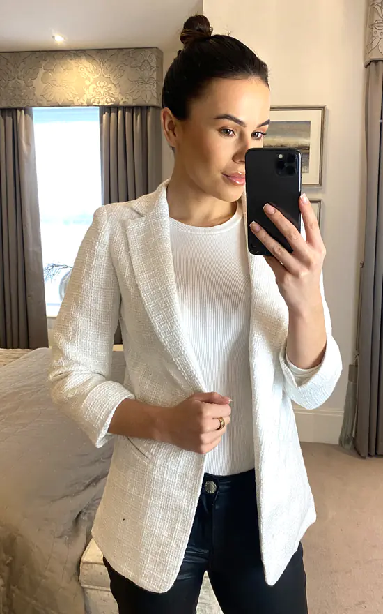 Textured Blazer In White - Image 2