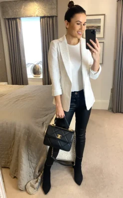 Textured Blazer In White