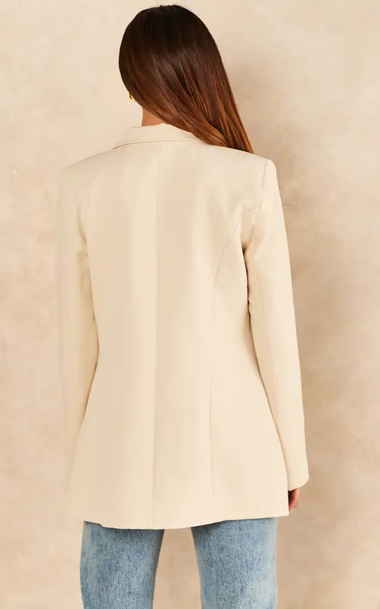 Oversize Longline Blazer With 4 Pockets In Beige - Image 4