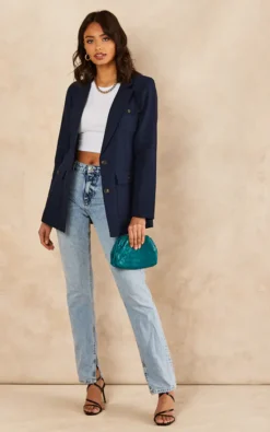 Oversize Longline Blazer With 4 Pockets In Dark Navy