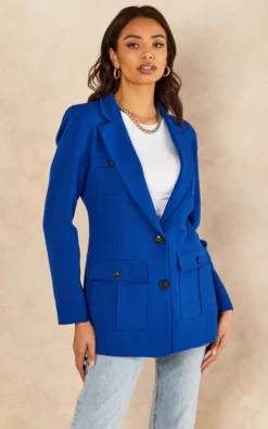 Oversize Longline Blazer With 4 Pockets In Sax Blue