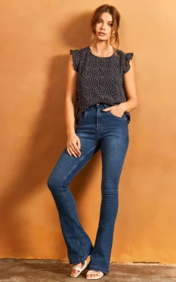 ONLY Frill Sleeve Top In Navy