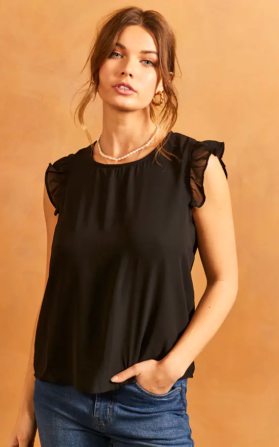 ONLY Frill Sleeve Top In Black