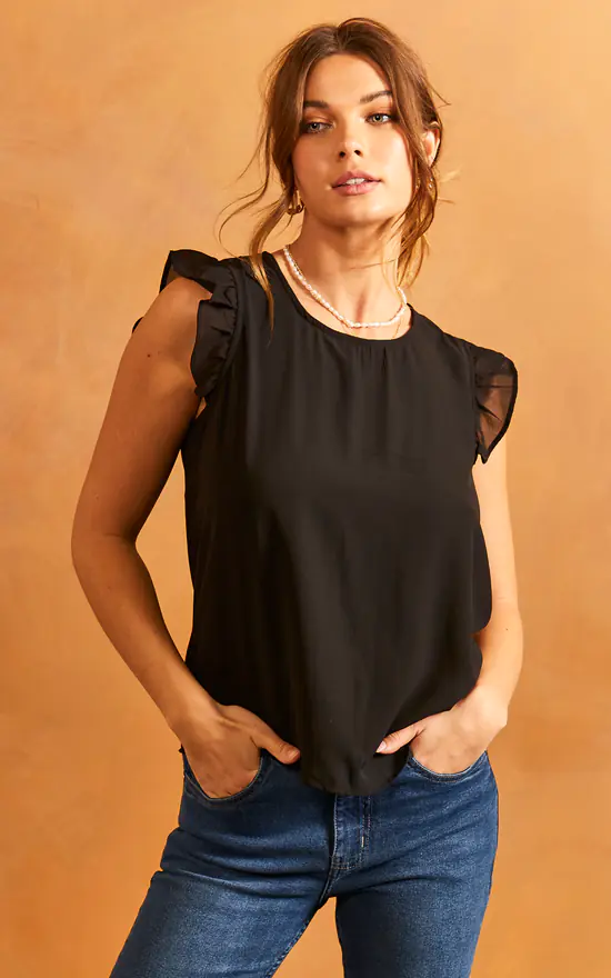 ONLY Frill Sleeve Top In Black - Image 3