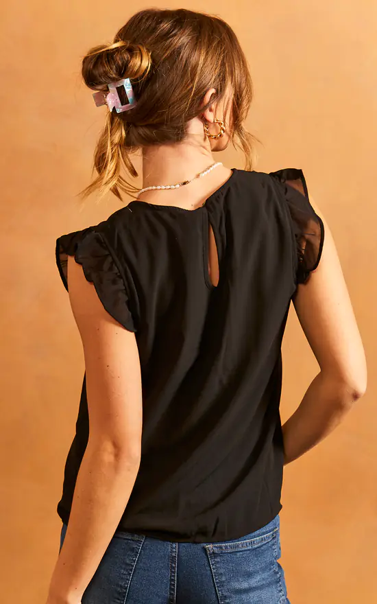 ONLY Frill Sleeve Top In Black - Image 4