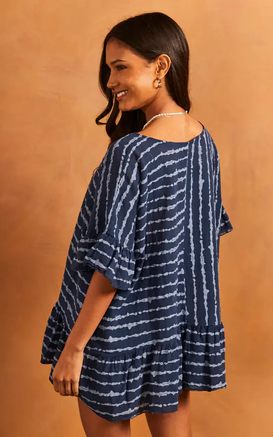 Striped Frill Hem Top In Navy And White - Image 4