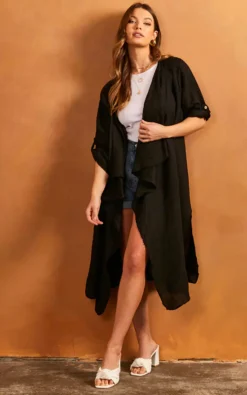 Long Waterfall Cardigan In Black