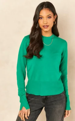 JJXX Long Sleeved Crew Neck Top In Green