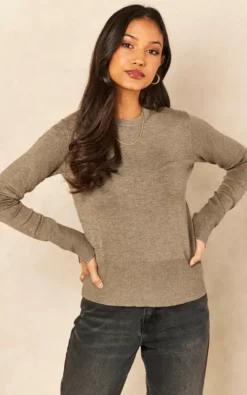 JJXX Long Sleeved Crew Neck Top In Brown