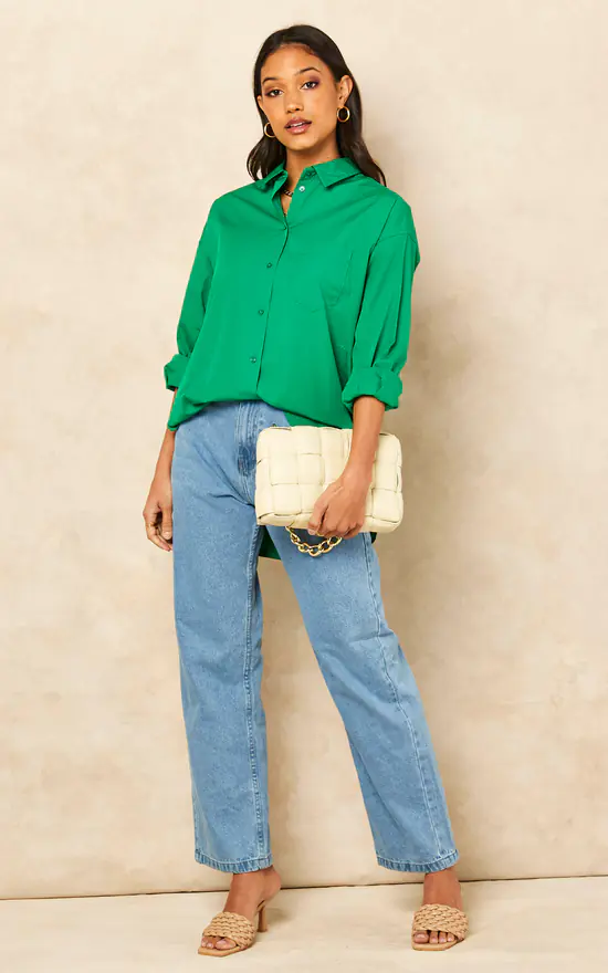 JJXX Relaxed Fit Poplin Shirt In Green - Image 2