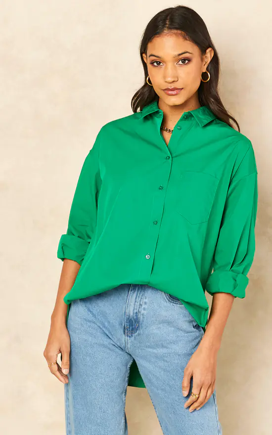 JJXX Relaxed Fit Poplin Shirt In Green - Image 3