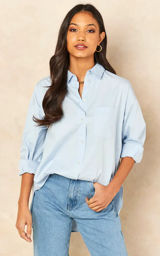 JJXX Relaxed Fit Poplin Shirt In Light Blue - Image 3