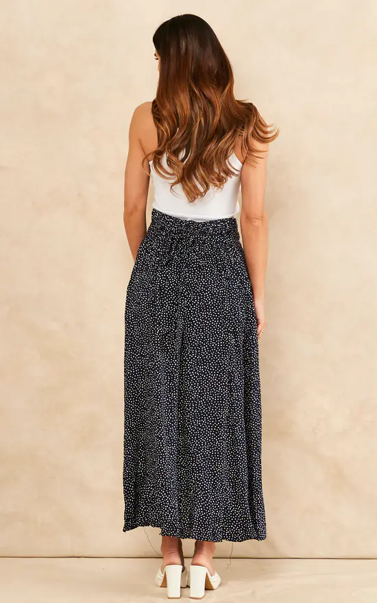 Sarta Scattered Polka Dot Wrap Skirt In Navy & White - Image 4