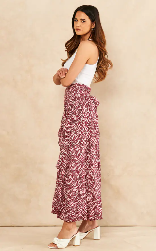 Sarta Floral Print Wrap Skirt In Fuchsia & White - Image 4