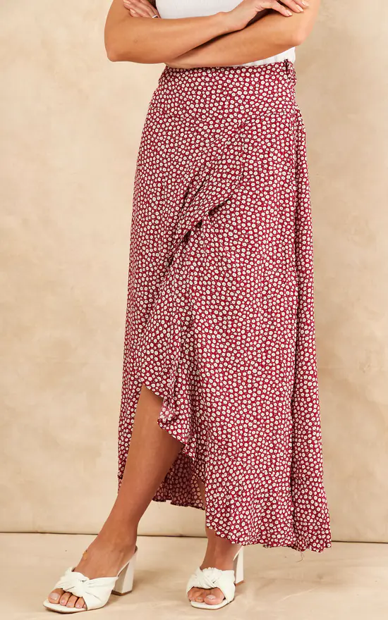 Sarta Floral Print Wrap Skirt In Fuchsia & White - Image 2