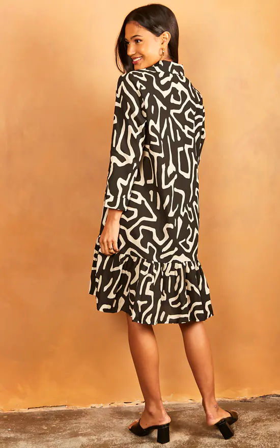 Geometric Print Midi Shirt Dress In Black - Image 4