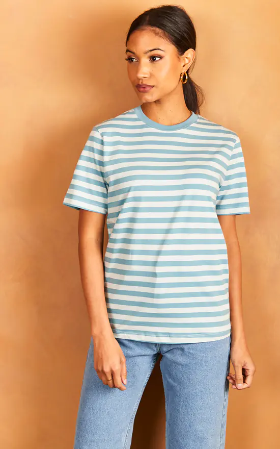 JJXX Striped T Shirt In Light Blue - Image 2
