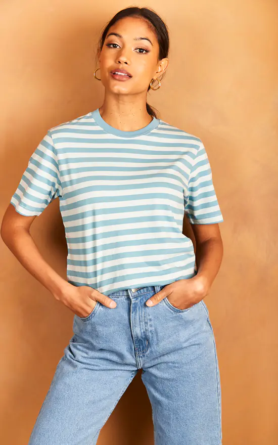 JJXX Striped T Shirt In Light Blue - Image 3