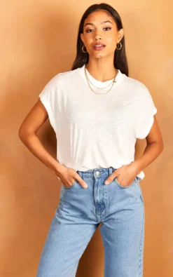 JJXX Short Sleeve High Neck T Shirt In White