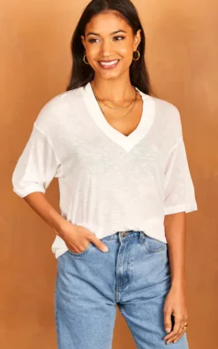 JJXX Longline V Neck T Shirt In White