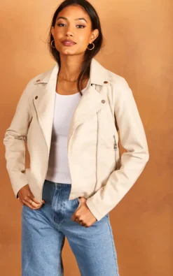 JJXX Faux Leather Jacket In Stone