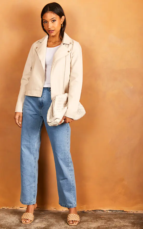 JJXX Faux Leather Jacket In Stone - Image 4